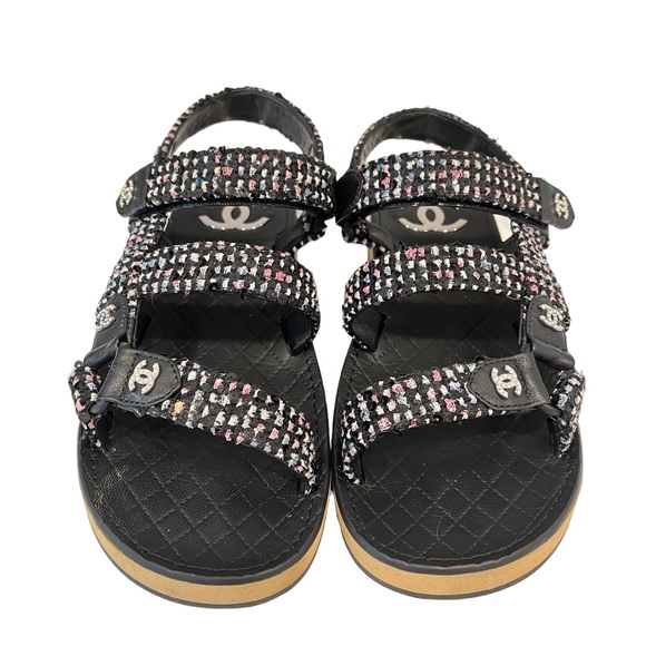 Chanel Sequin Tweed Crystal CC Dad Sandals - Picture 2 of 14